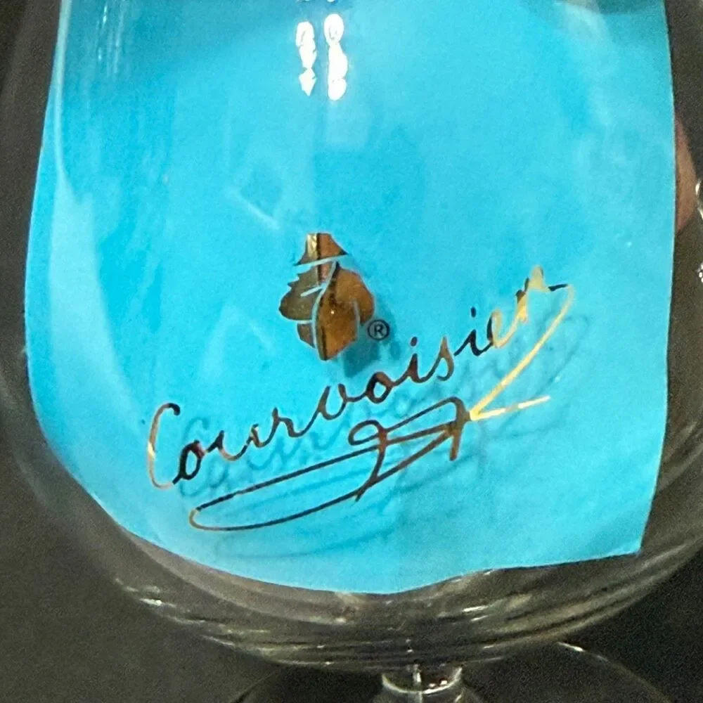 x4 Vintage Courvoisier Cognac Brandy Balloon Snifter Stemmed Glasses Gold Logo